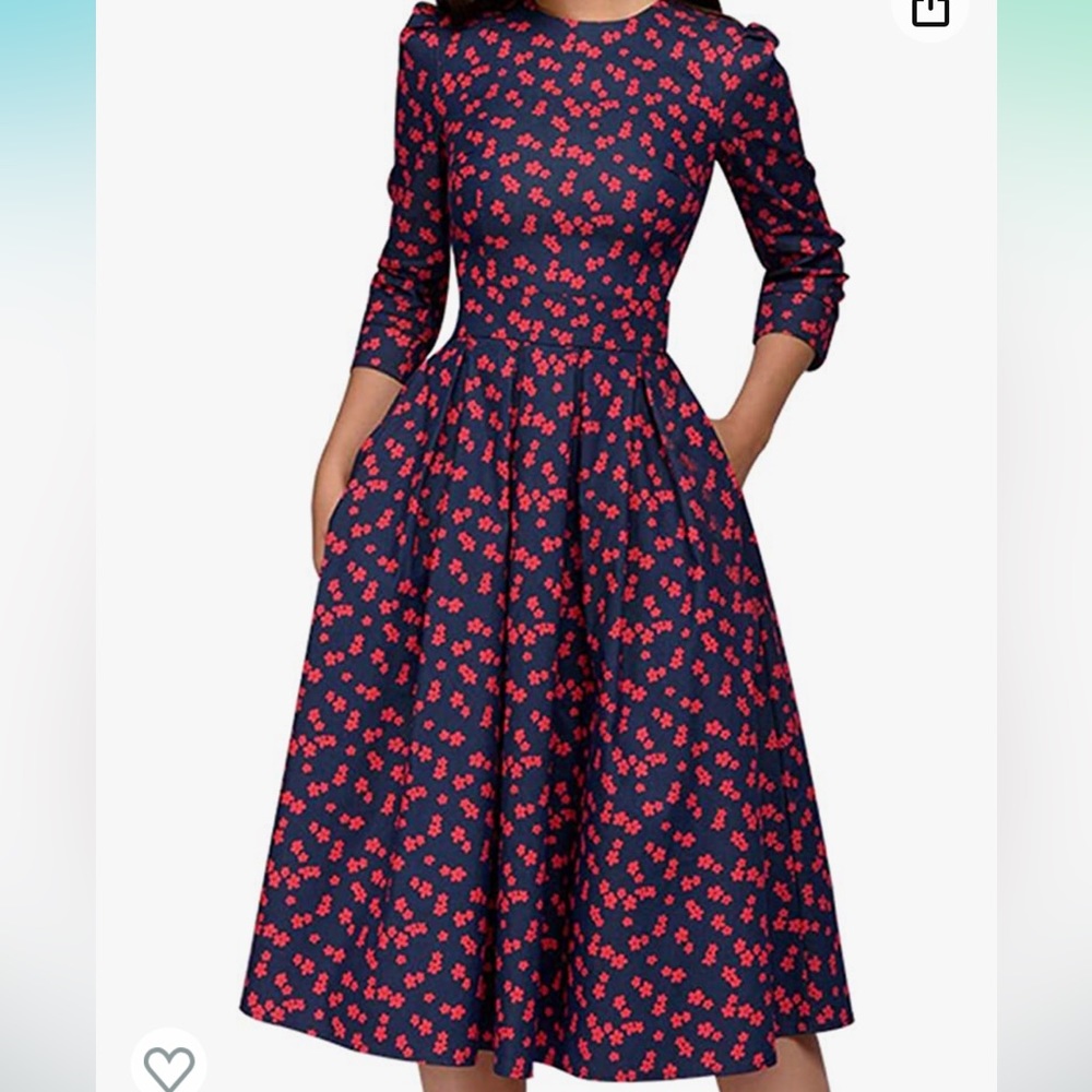 Women’s Floral Midi Dress 3/4 sleeve Medium